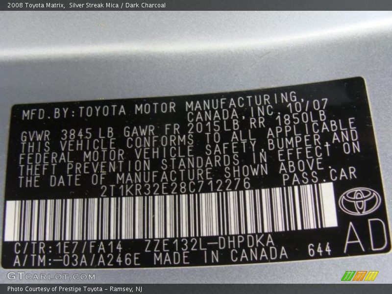 Silver Streak Mica / Dark Charcoal 2008 Toyota Matrix