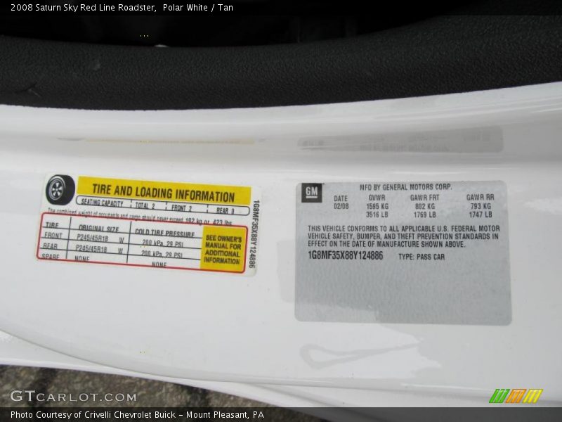 Polar White / Tan 2008 Saturn Sky Red Line Roadster