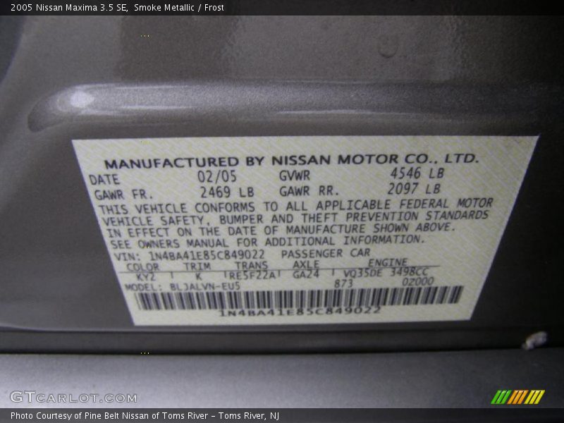Smoke Metallic / Frost 2005 Nissan Maxima 3.5 SE