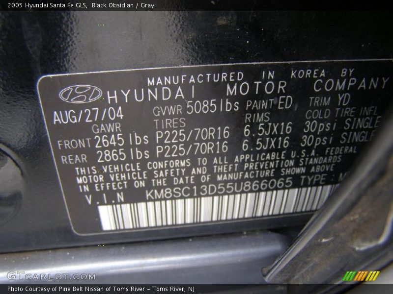 Black Obsidian / Gray 2005 Hyundai Santa Fe GLS