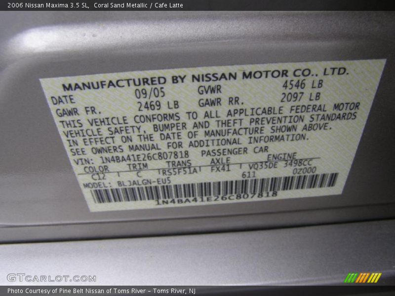 Coral Sand Metallic / Cafe Latte 2006 Nissan Maxima 3.5 SL