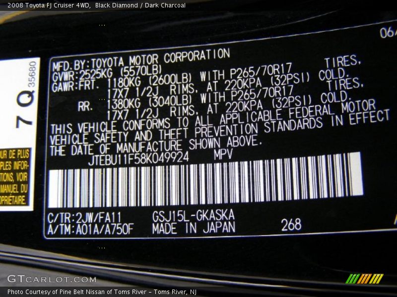 Black Diamond / Dark Charcoal 2008 Toyota FJ Cruiser 4WD