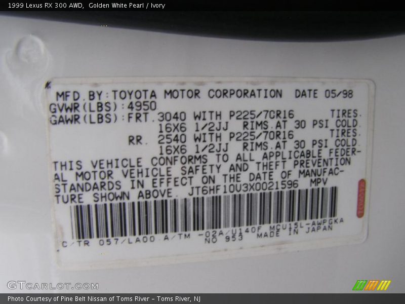 Golden White Pearl / Ivory 1999 Lexus RX 300 AWD