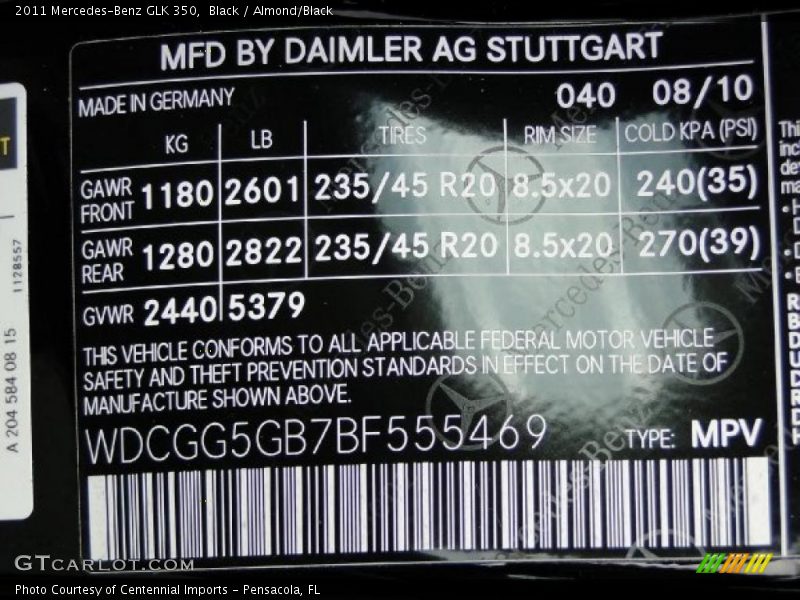 Black / Almond/Black 2011 Mercedes-Benz GLK 350