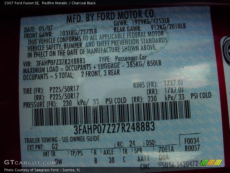 Redfire Metallic / Charcoal Black 2007 Ford Fusion SE