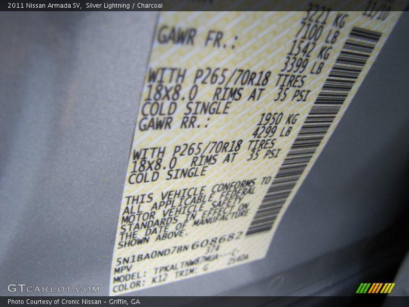 Silver Lightning / Charcoal 2011 Nissan Armada SV