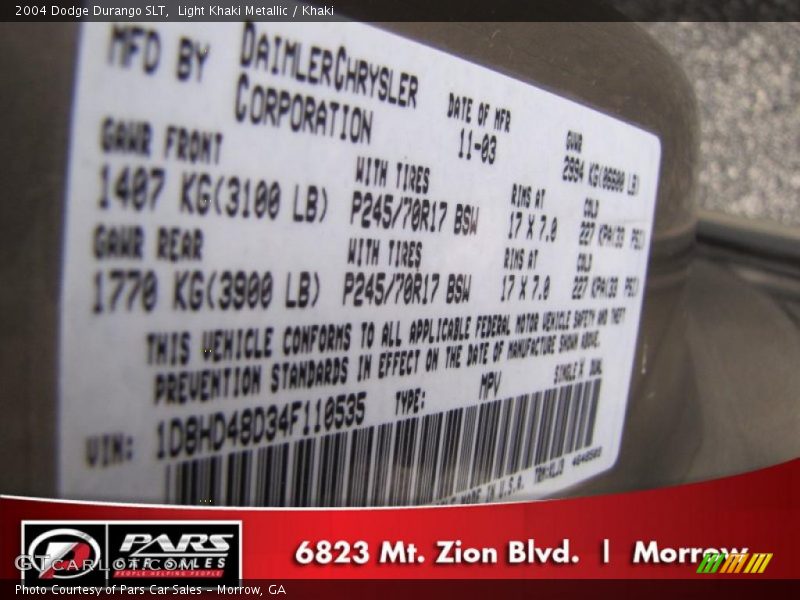 Light Khaki Metallic / Khaki 2004 Dodge Durango SLT