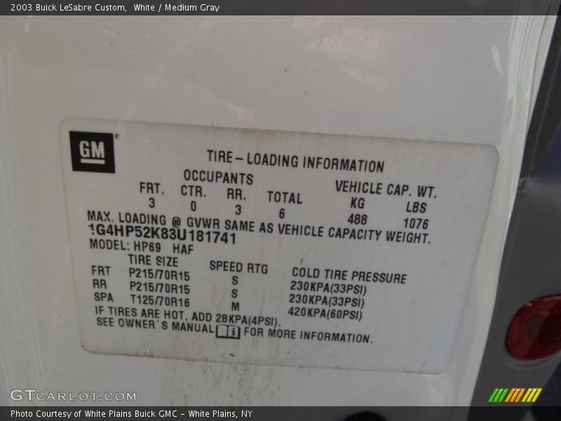 White / Medium Gray 2003 Buick LeSabre Custom