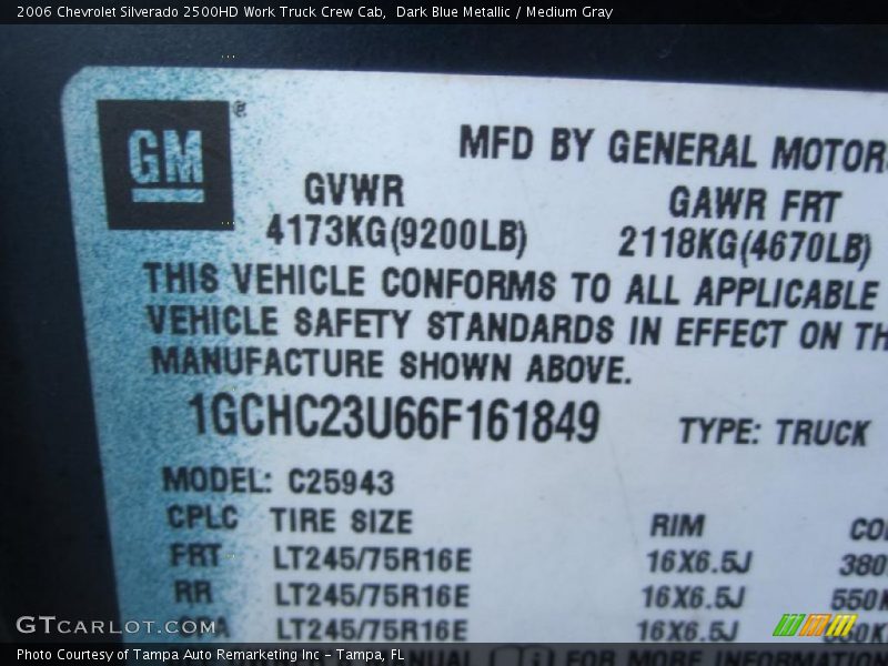 Dark Blue Metallic / Medium Gray 2006 Chevrolet Silverado 2500HD Work Truck Crew Cab