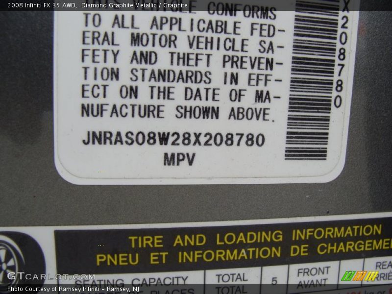 Diamond Graphite Metallic / Graphite 2008 Infiniti FX 35 AWD