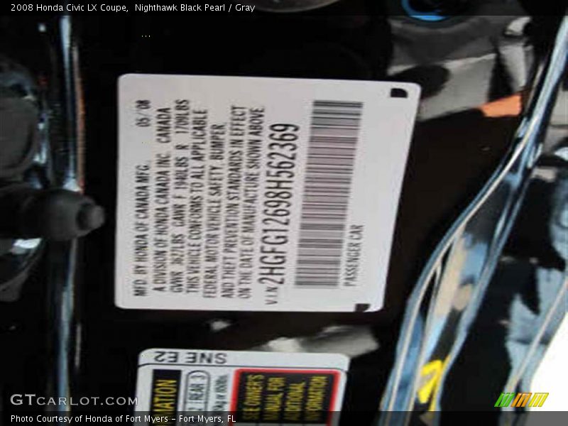 Nighthawk Black Pearl / Gray 2008 Honda Civic LX Coupe