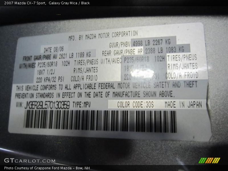 Galaxy Gray Mica / Black 2007 Mazda CX-7 Sport