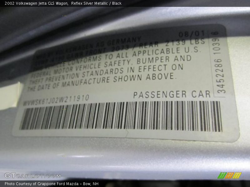 Reflex Silver Metallic / Black 2002 Volkswagen Jetta GLS Wagon