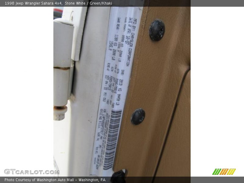 Stone White / Green/Khaki 1998 Jeep Wrangler Sahara 4x4