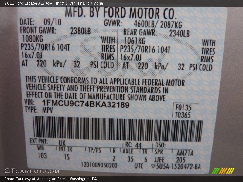 Ingot Silver Metallic / Stone 2011 Ford Escape XLS 4x4