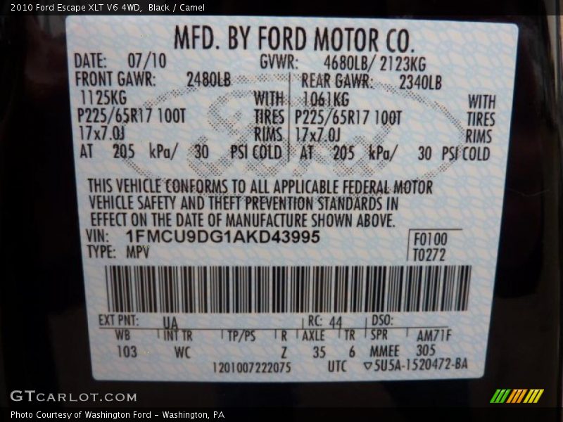 Black / Camel 2010 Ford Escape XLT V6 4WD