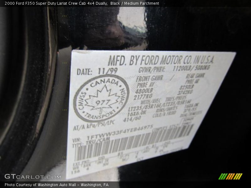 2000 F350 Super Duty Lariat Crew Cab 4x4 Dually Black Color Code UD