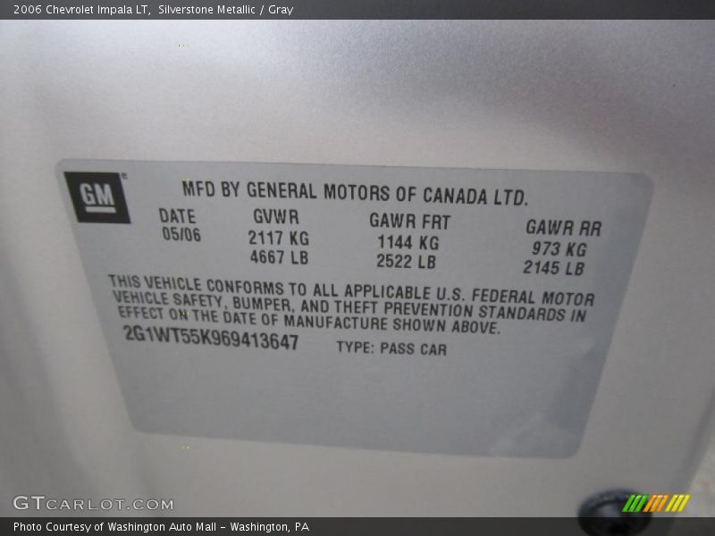 Info Tag of 2006 Impala LT
