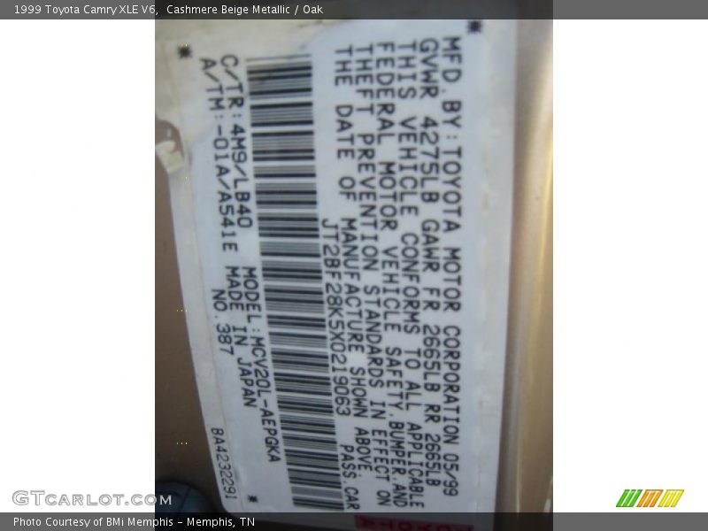 1999 Camry XLE V6 Cashmere Beige Metallic Color Code 4M9