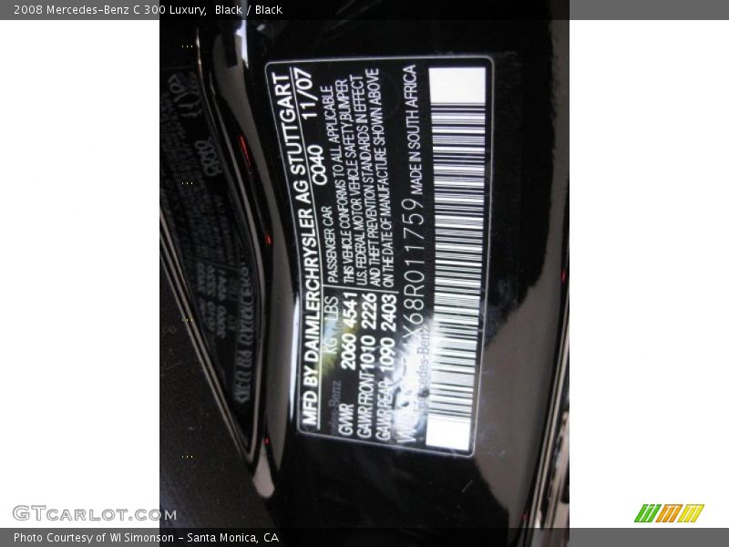 Black / Black 2008 Mercedes-Benz C 300 Luxury