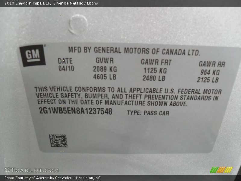 Silver Ice Metallic / Ebony 2010 Chevrolet Impala LT