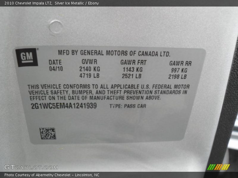 Silver Ice Metallic / Ebony 2010 Chevrolet Impala LTZ