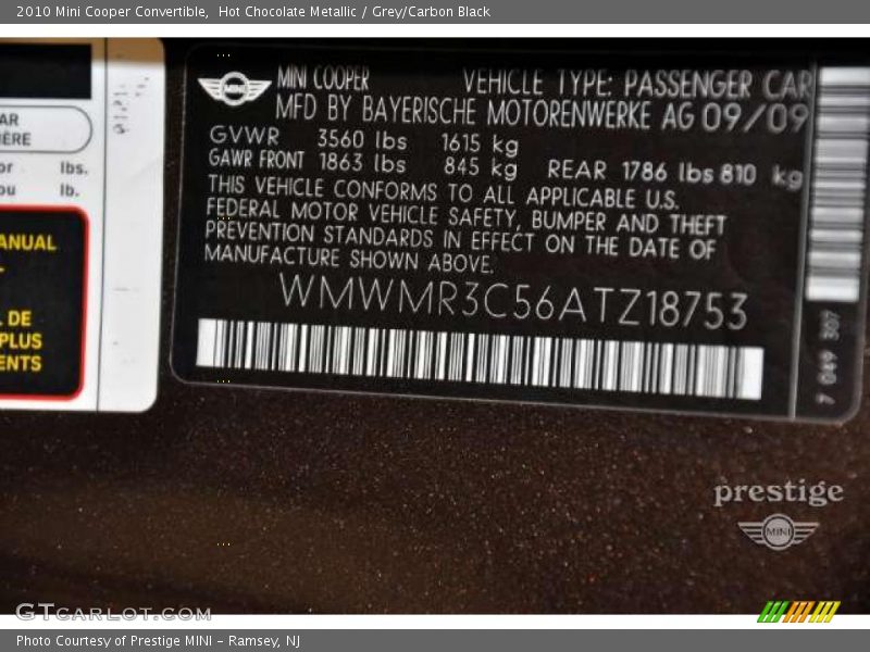 Hot Chocolate Metallic / Grey/Carbon Black 2010 Mini Cooper Convertible