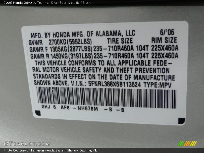 Silver Pearl Metallic / Black 2006 Honda Odyssey Touring