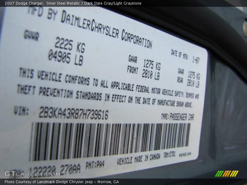 Silver Steel Metallic / Dark Slate Gray/Light Graystone 2007 Dodge Charger