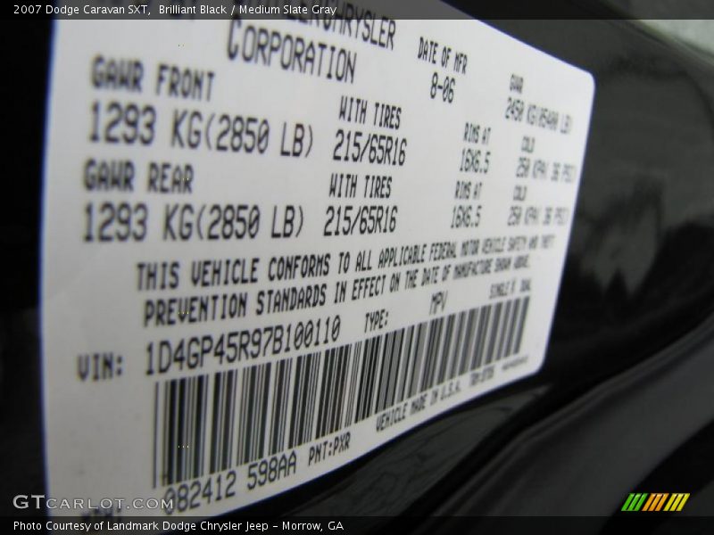 2007 Caravan SXT Brilliant Black Color Code PXR
