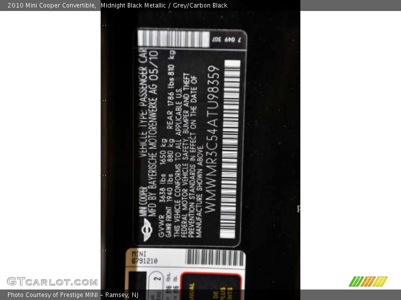 Midnight Black Metallic / Grey/Carbon Black 2010 Mini Cooper Convertible