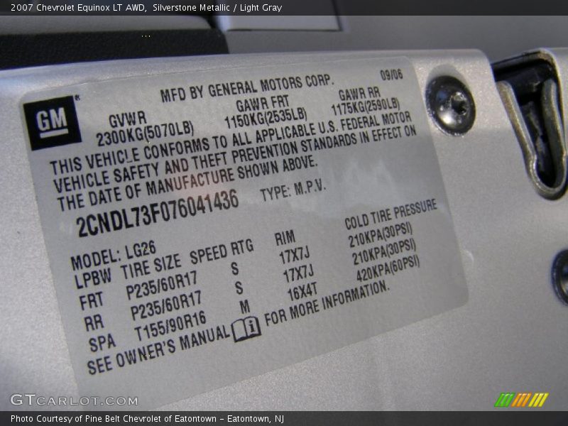 Silverstone Metallic / Light Gray 2007 Chevrolet Equinox LT AWD