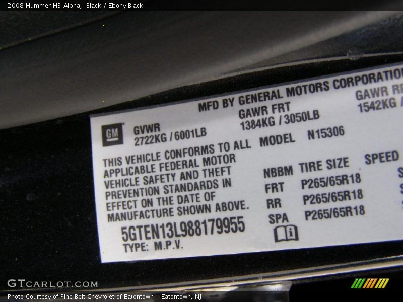 Black / Ebony Black 2008 Hummer H3 Alpha