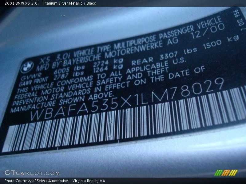 Titanium Silver Metallic / Black 2001 BMW X5 3.0i