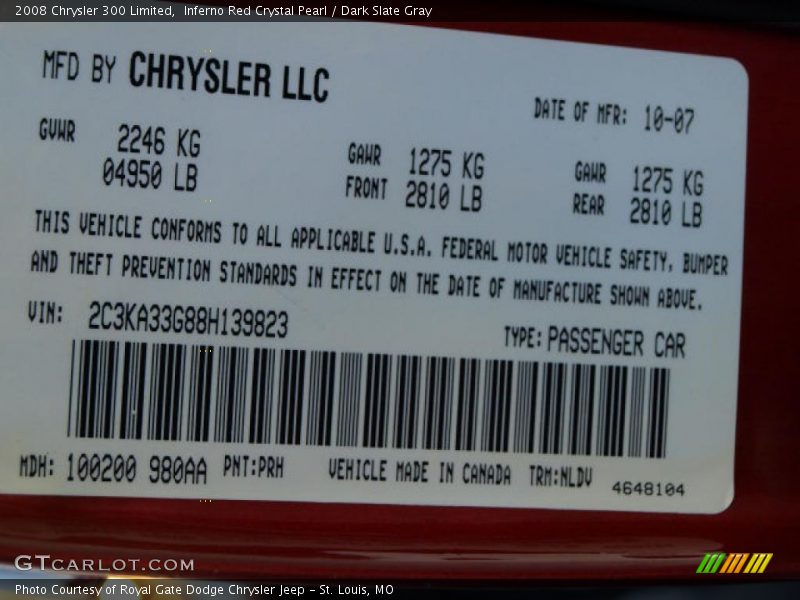 Inferno Red Crystal Pearl / Dark Slate Gray 2008 Chrysler 300 Limited