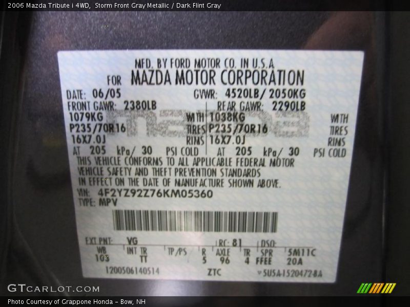 Storm Front Gray Metallic / Dark Flint Gray 2006 Mazda Tribute i 4WD