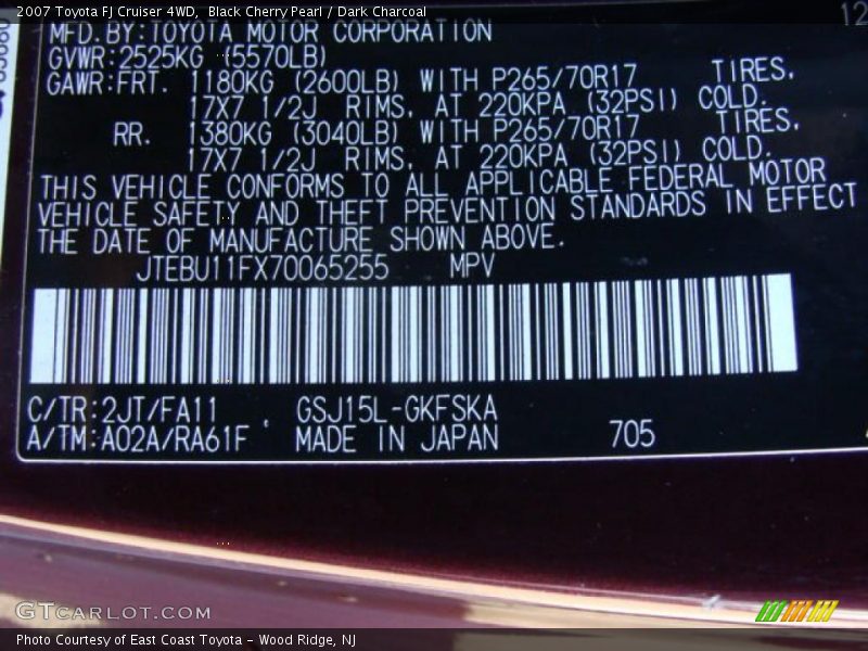 Black Cherry Pearl / Dark Charcoal 2007 Toyota FJ Cruiser 4WD