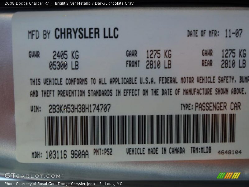 Bright Silver Metallic / Dark/Light Slate Gray 2008 Dodge Charger R/T