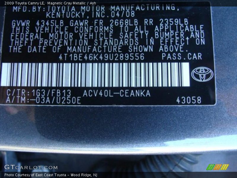 Magnetic Gray Metallic / Ash 2009 Toyota Camry LE