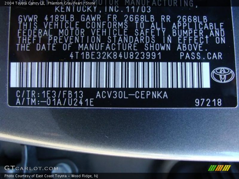 Phantom Gray Pearl / Stone 2004 Toyota Camry LE