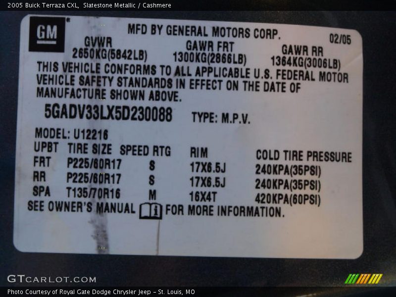 Slatestone Metallic / Cashmere 2005 Buick Terraza CXL