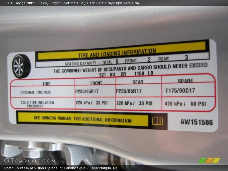 Bright Silver Metallic / Dark Slate Gray/Light Slate Gray 2010 Dodge Nitro SE 4x4