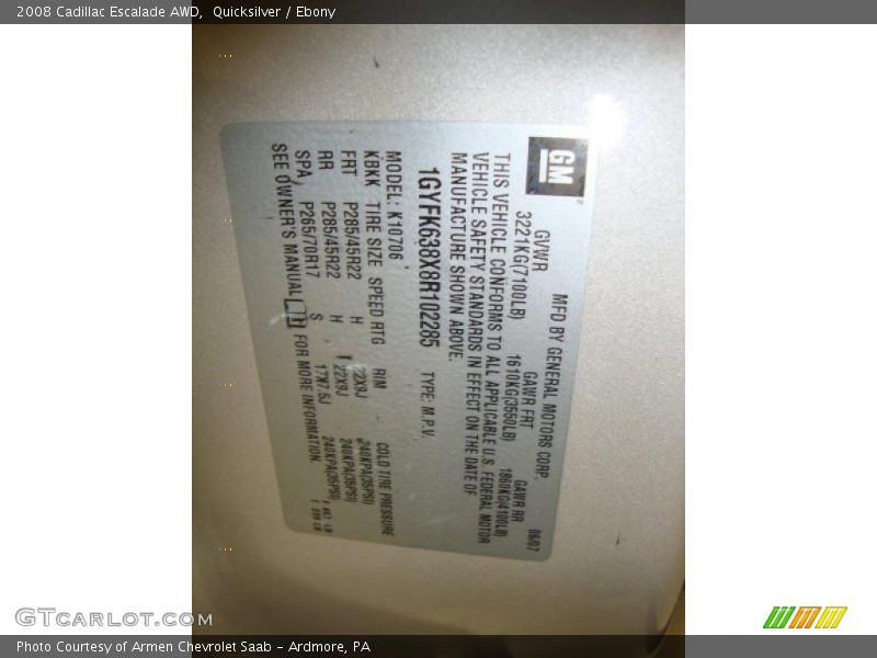 Quicksilver / Ebony 2008 Cadillac Escalade AWD