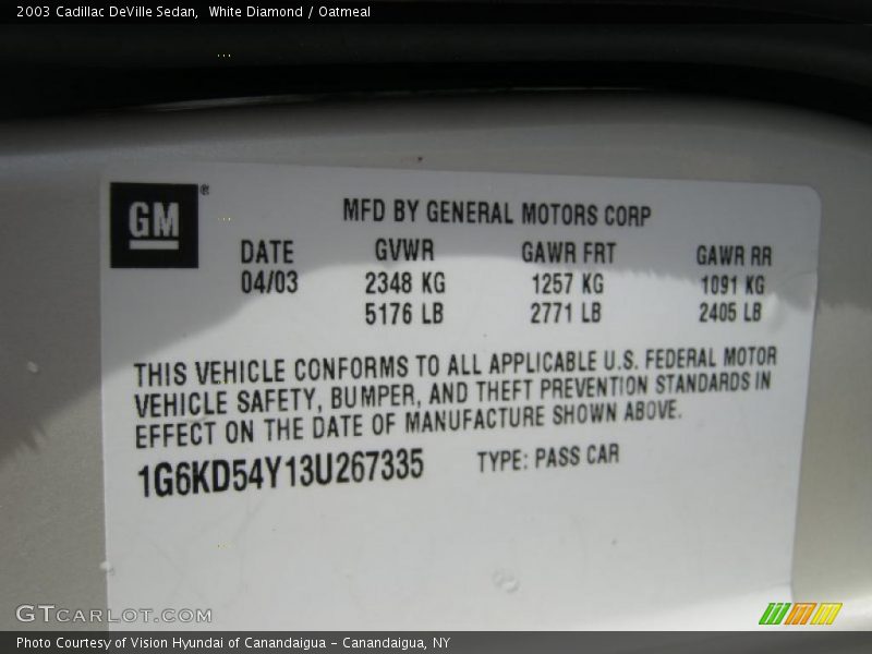 White Diamond / Oatmeal 2003 Cadillac DeVille Sedan