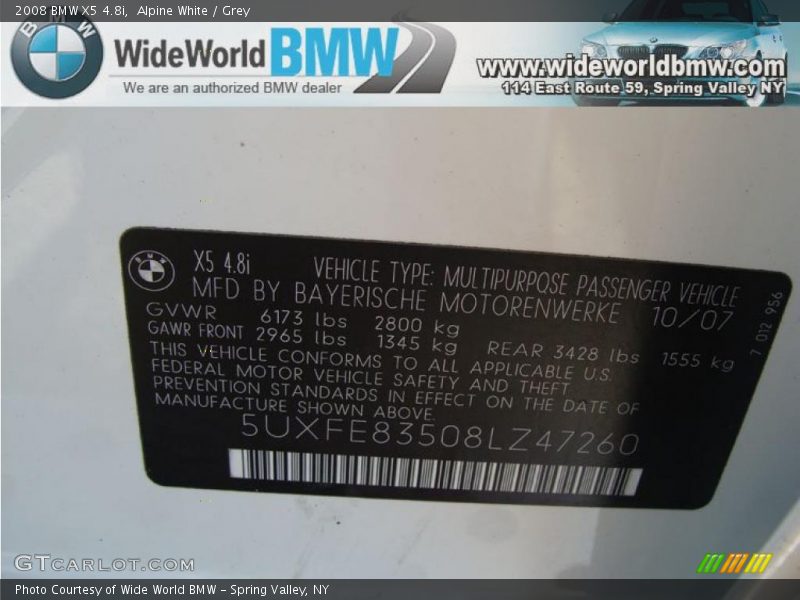 Alpine White / Grey 2008 BMW X5 4.8i