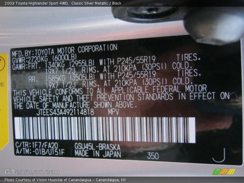 Classic Silver Metallic / Black 2009 Toyota Highlander Sport 4WD