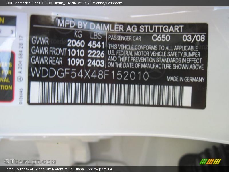 Arctic White / Savanna/Cashmere 2008 Mercedes-Benz C 300 Luxury