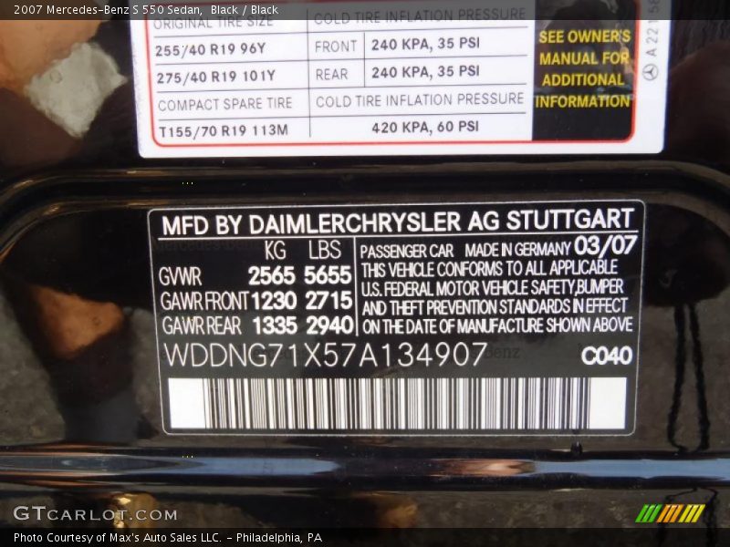Black / Black 2007 Mercedes-Benz S 550 Sedan