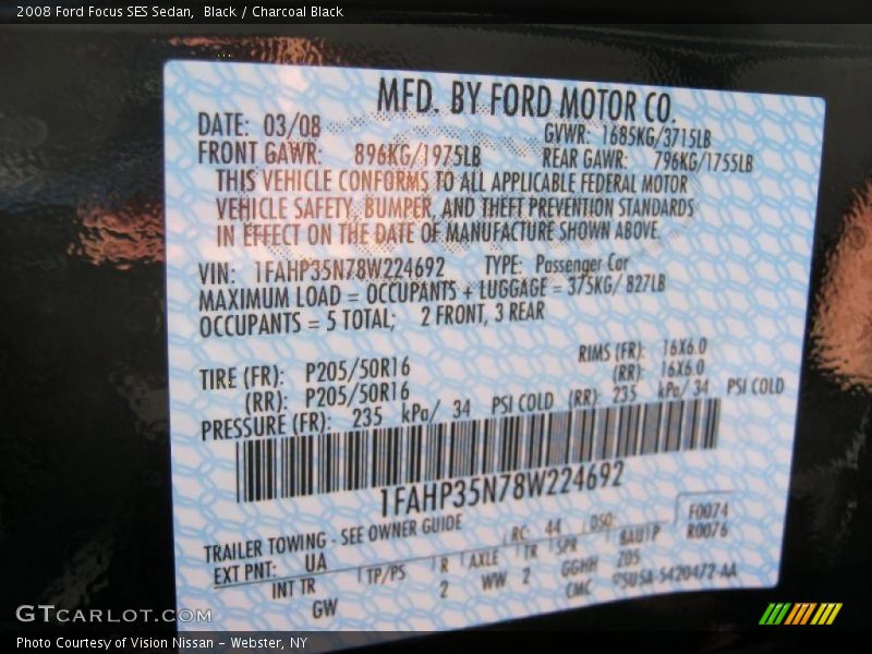 Black / Charcoal Black 2008 Ford Focus SES Sedan