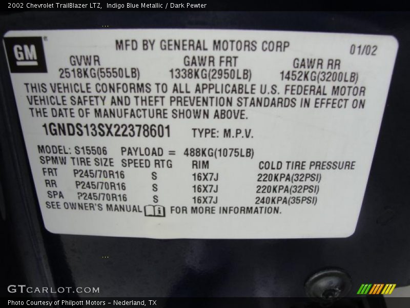 Indigo Blue Metallic / Dark Pewter 2002 Chevrolet TrailBlazer LTZ